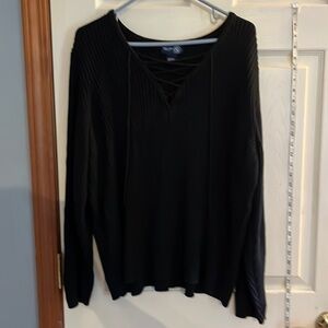 Venezia jean clothing co-size 26/28-black ribbed knit sweater front tie closure